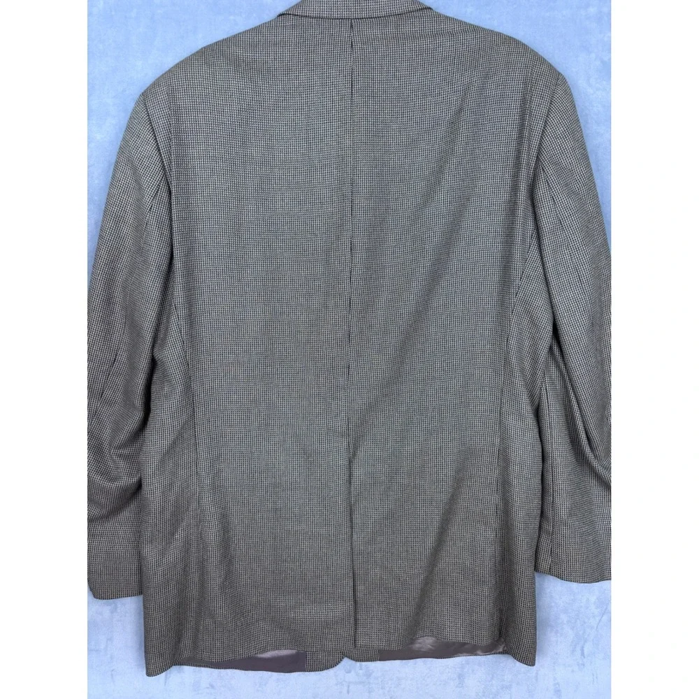 Chaps Ralph Lauren Mens 46L Silk Wool Blazer Houndstooth Sport Coat Brown Tan